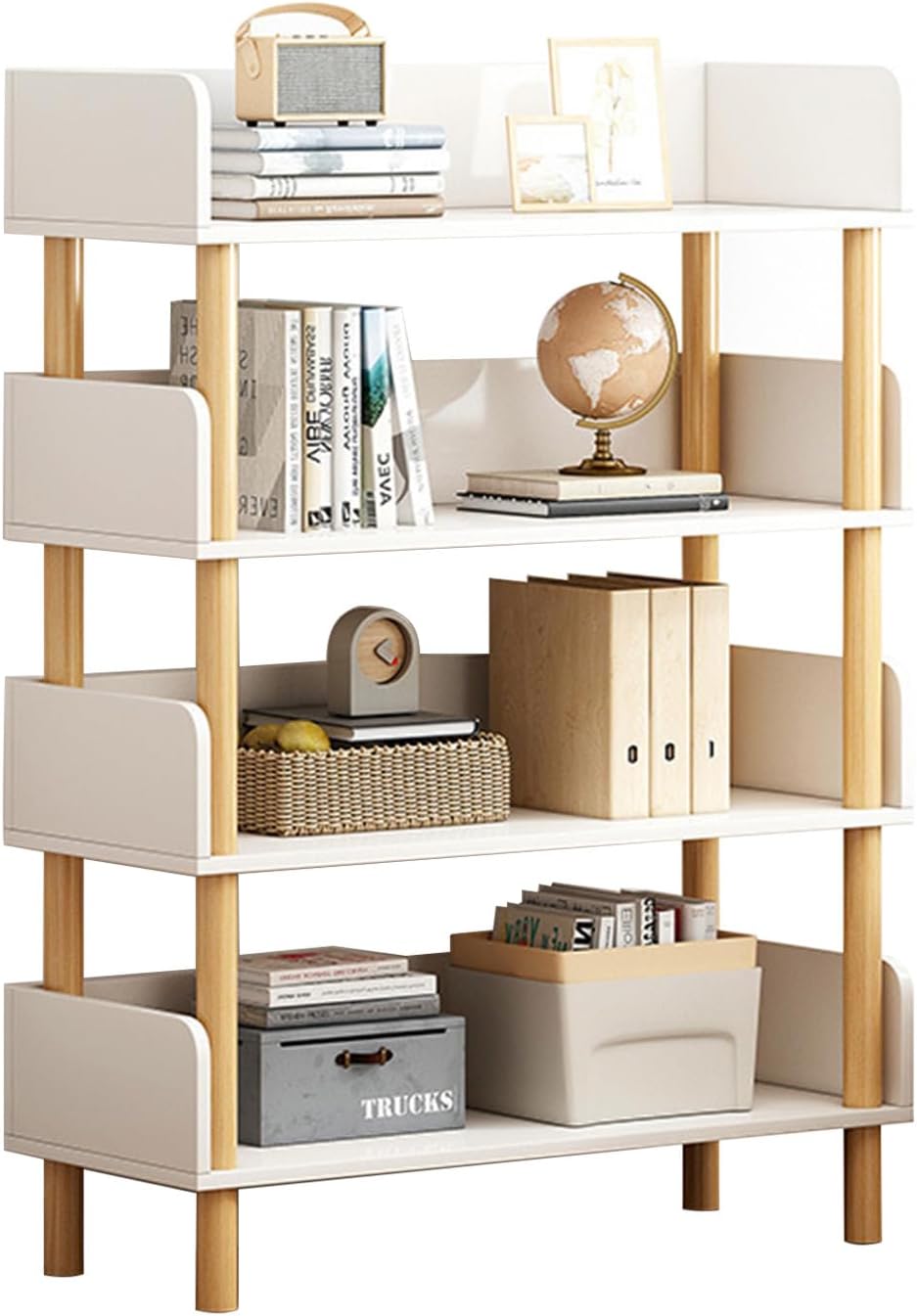 4-Tier Wooden Bookcase. White Bookshelf. Modern Open Bookshelf. Wood Storage Shelves. Wooden Display Bookshelves for Living Room.Bedroom.Home Office (White)